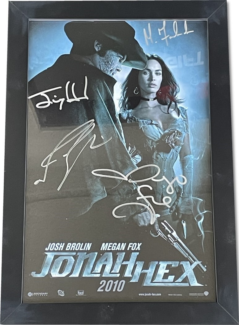 Jonah Hex 11x17 Cast Signed Poster Framed JSA Authenticated: Jonah Hex 11x17 Cast Signed Poster Framed JSA Authenticated This is an original 11x17 poster from the movie Jonah Hex, hand-signed by cast members Josh Brolin, Megan Fox, Jimmy Hayward, and Michael Fa