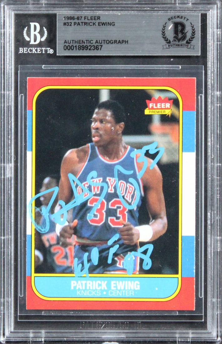 Patrick Ewing Signed 1986 Fleer #32 Card HOF 08 Beckett Authenticated Slab (1 of 2)