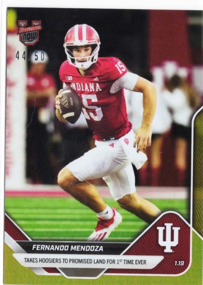 Fernando Mendoza Gold Foil Bowman U Now Rookie Card 2025 Indiana Hoosiers #67 /50 (1 of 2)
