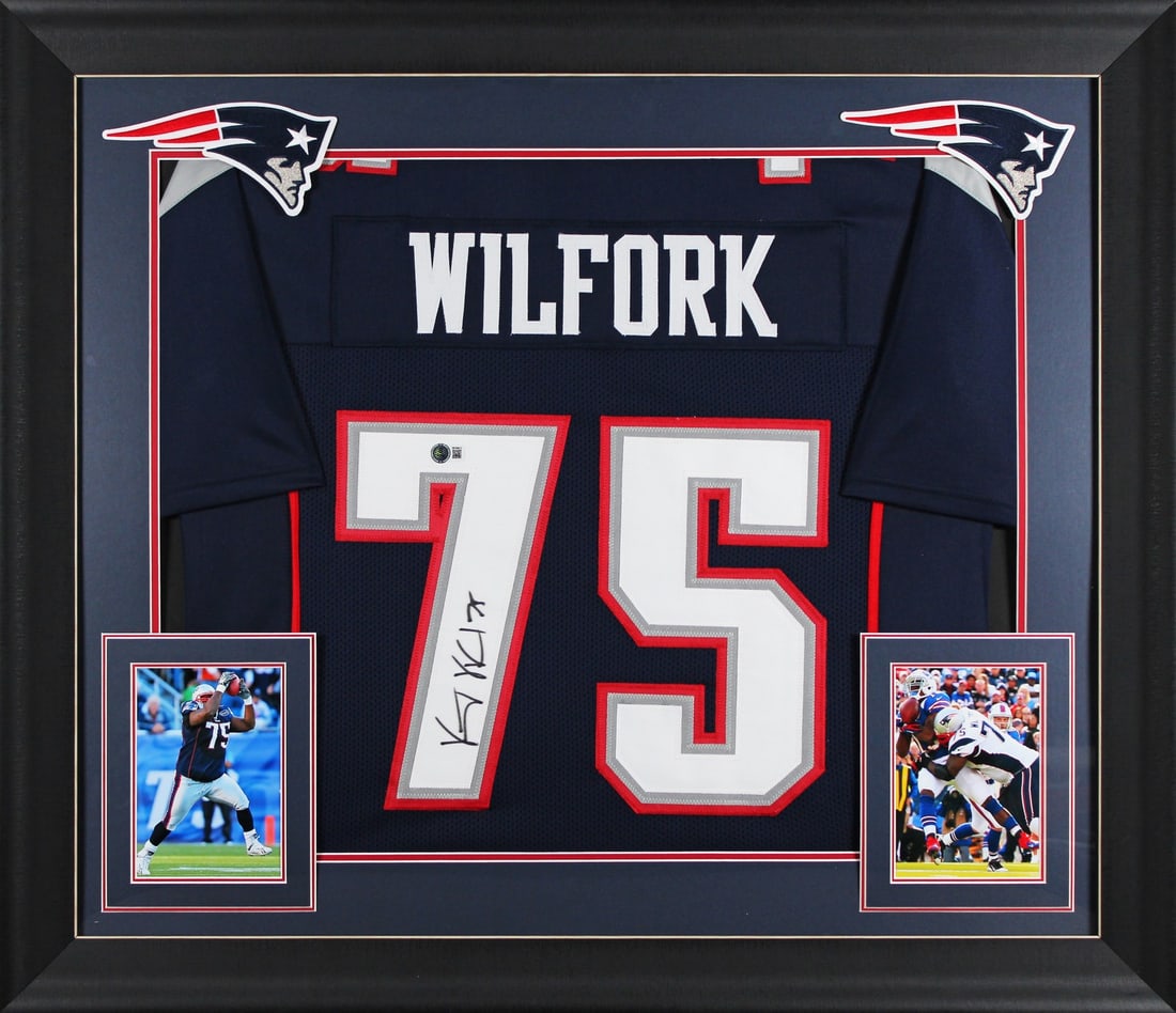 Vince Wilfork Signed Navy Pro Style Framed Jersey BAS Authenticated (1 of 2)