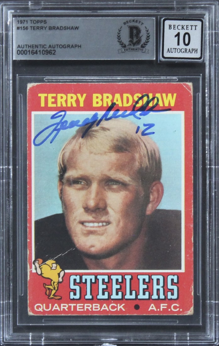 Terry Bradshaw 1971 Topps Rookie Card Signed Beckett Gem Mint 10 Slabbed (1 of 2)