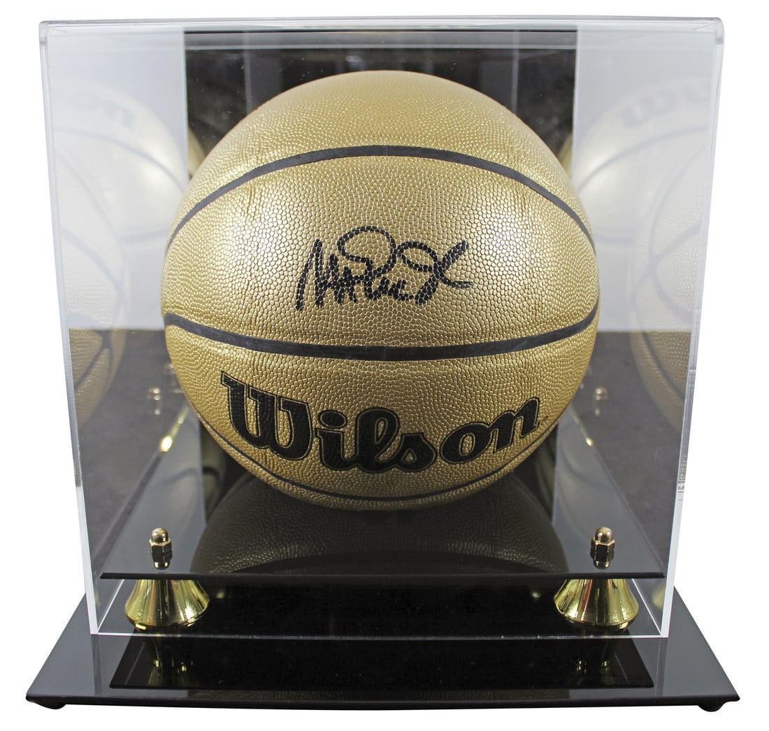 Magic Johnson Signed Gold Wilson 75th Anniversary Basketball with Display Case BAS (1 of 3)