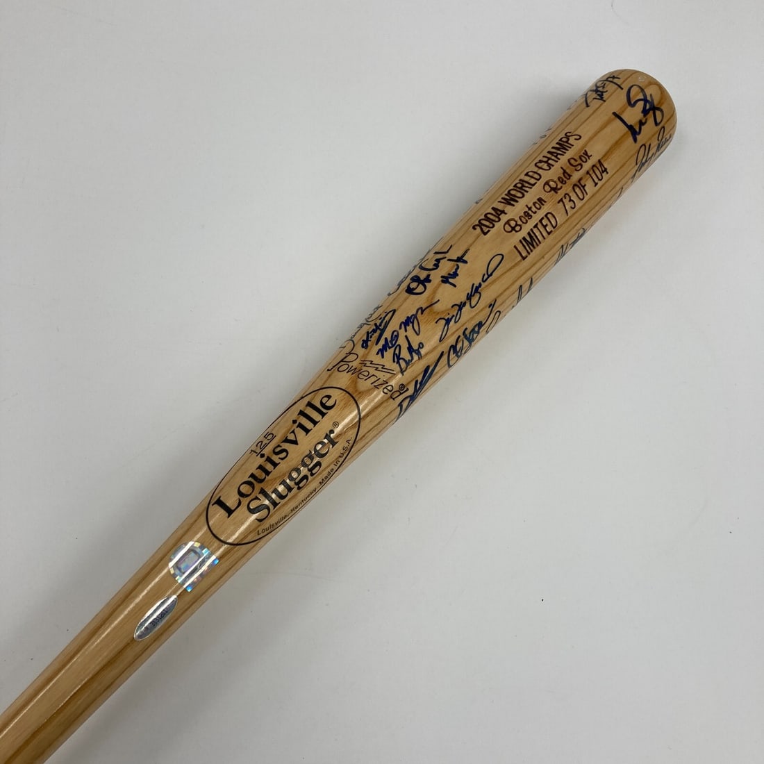 2004 Boston Red Sox Limited Edition Signed Bat with 24 Autographs MLB Authenticated: 2004 Boston Red Sox Limited Edition Signed Bat with 24 Autographs MLB Authenticated Celebrate the historic 2004 World Series Championship with this limited-edition Louisville Slugger baseball bat, num