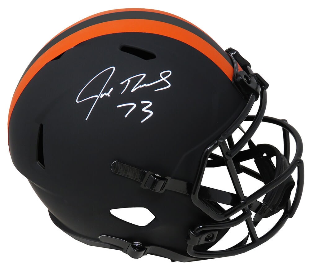 Joe Thomas Signed Cleveland Browns Eclipse Riddell Helmet with COA: Joe Thomas Signed Cleveland Browns Eclipse Riddell Helmet with COA This Cleveland Browns Eclipse black matte Riddell full size speed replica helmet is signed by the legendary Joe Thomas, a first