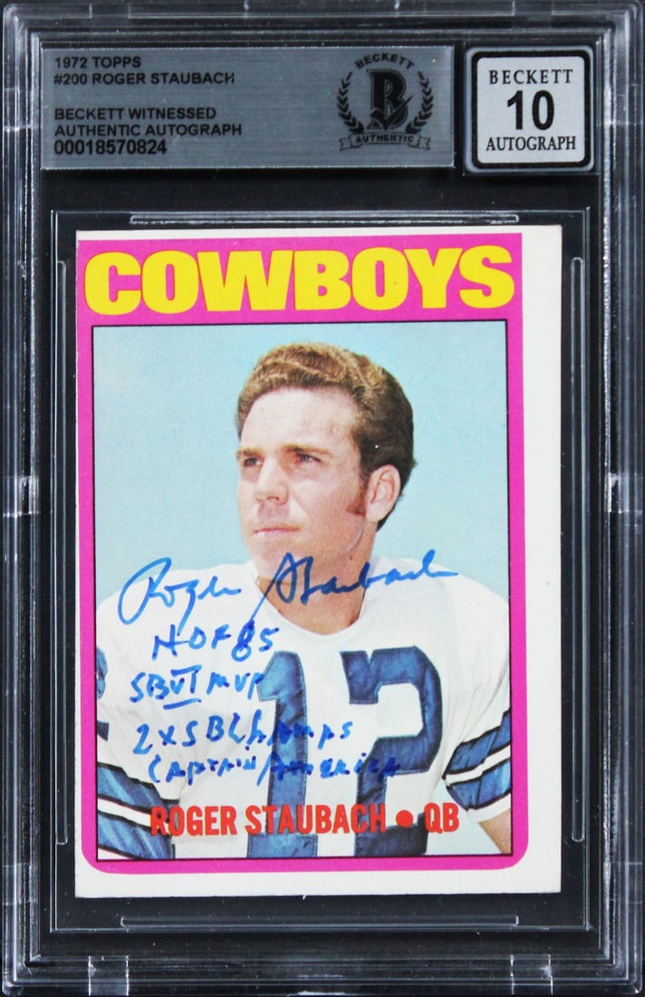 Roger Staubach Signed 1972 Topps Rookie Card HOF 85 Gem Mint 10 Beckett Authenticated (1 of 2)
