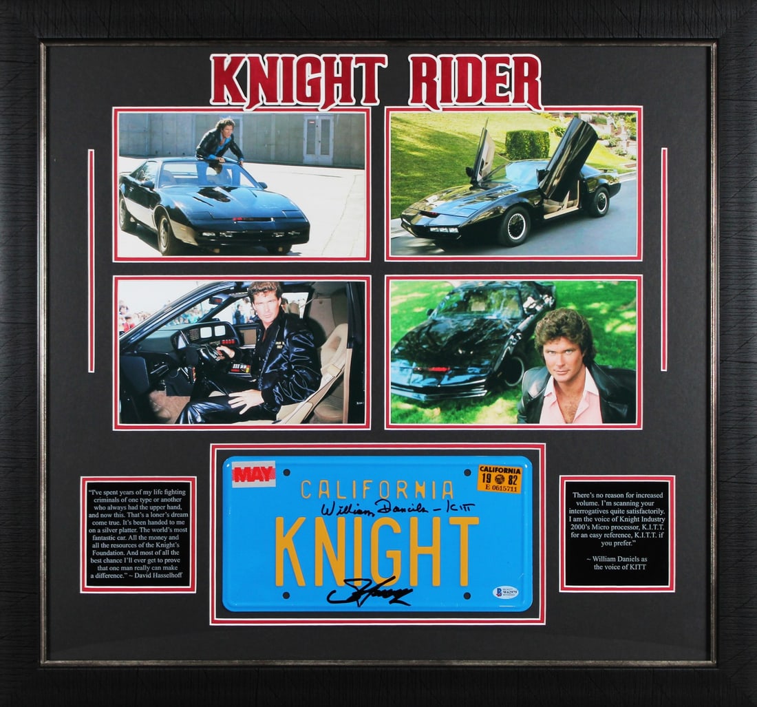 Framed Knight Rider License Plate Signed by Hasselhoff and Daniels BAS Authenticated (1 of 2)
