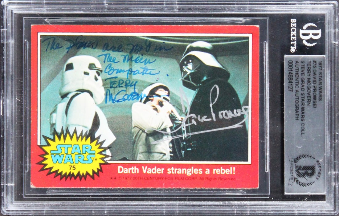 Pair of Star Wars #75 Cards Signed by Prowse and McGovern with Inscription BAS (1 of 2)
