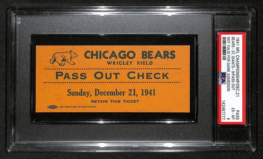 1941 NFL Championship Ticket Stub Bears vs Giants PSA DNA EX MT 6 (1 of 2)