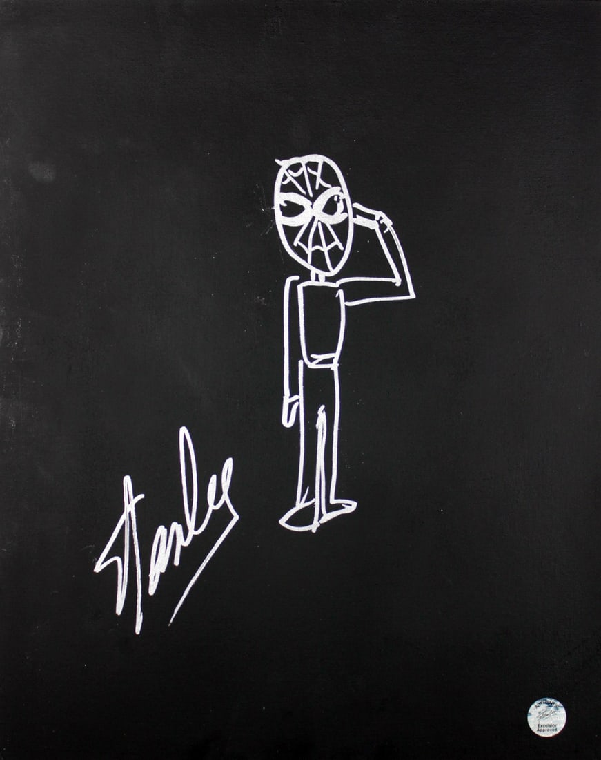 Stan Lee Signed 16x20 Canvas Featuring Spider-man Sketch PSA/DNA Authenticated (1 of 5)