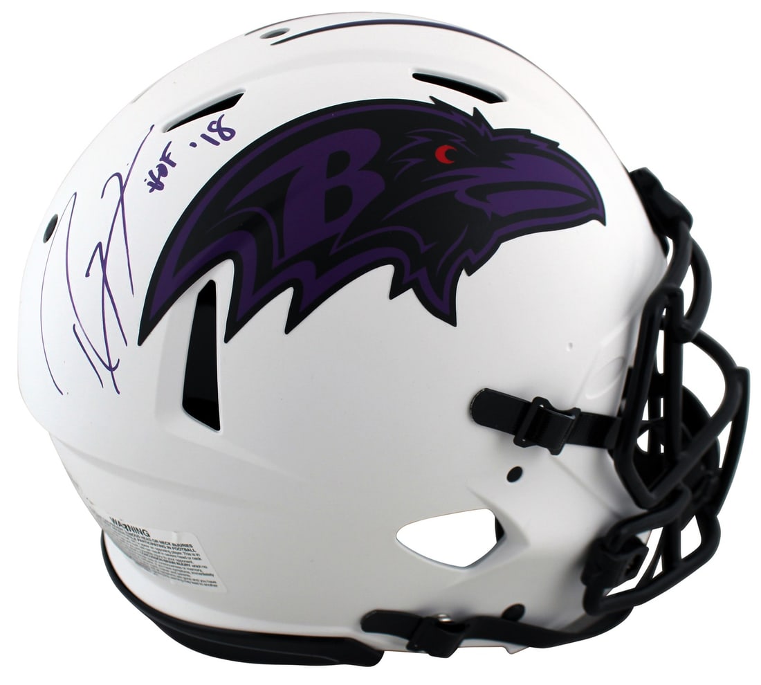 Ray Lewis Signed Ravens Lunar Full Size Speed Helmet BAS Witness HOF 18 Inscription (1 of 4)