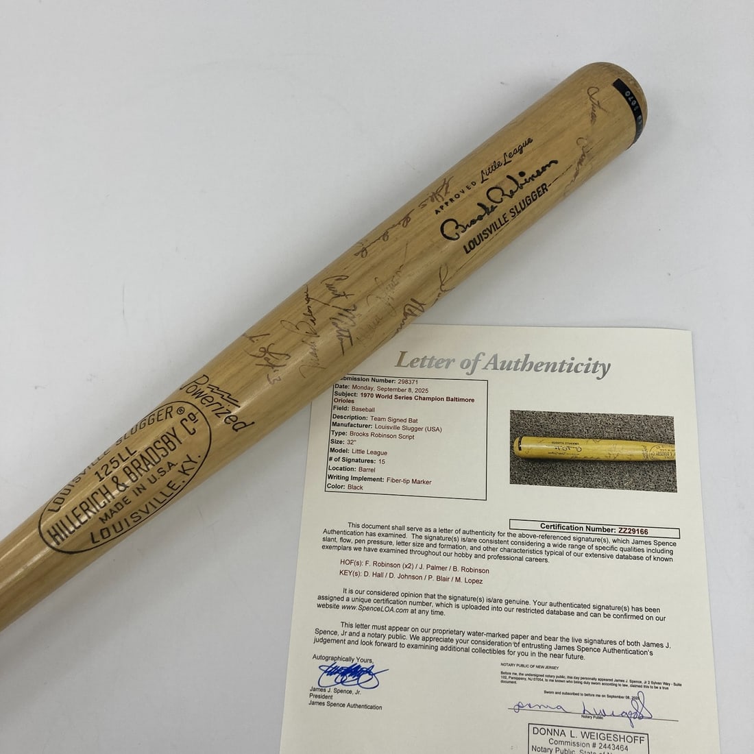 1970 Baltimore Orioles Team Signed Baseball Bat with JSA COA (1 of 16)