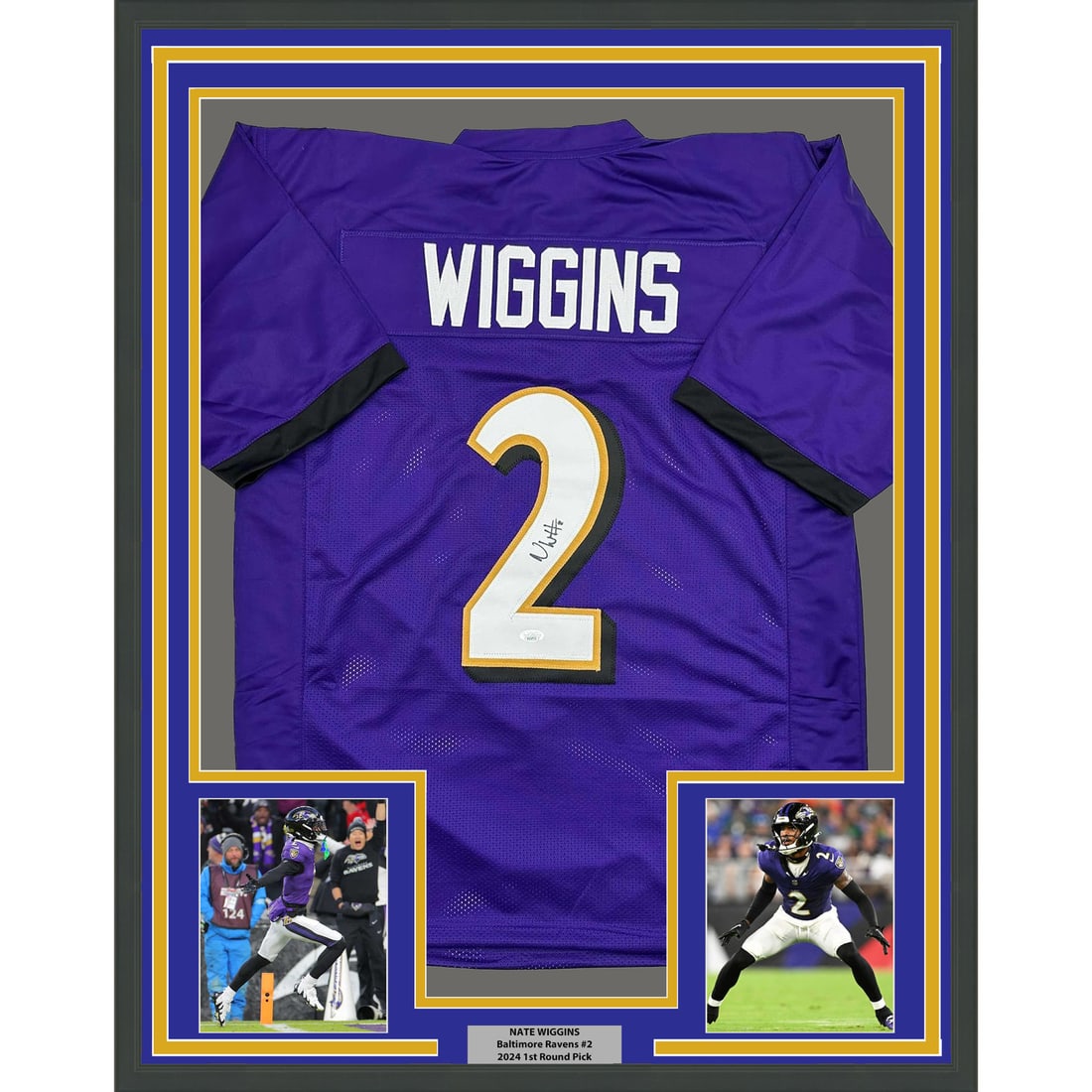 Nate Wiggins Signed Baltimore Ravens Jersey Framed with JSA Authentication 35x39 (1 of 2)