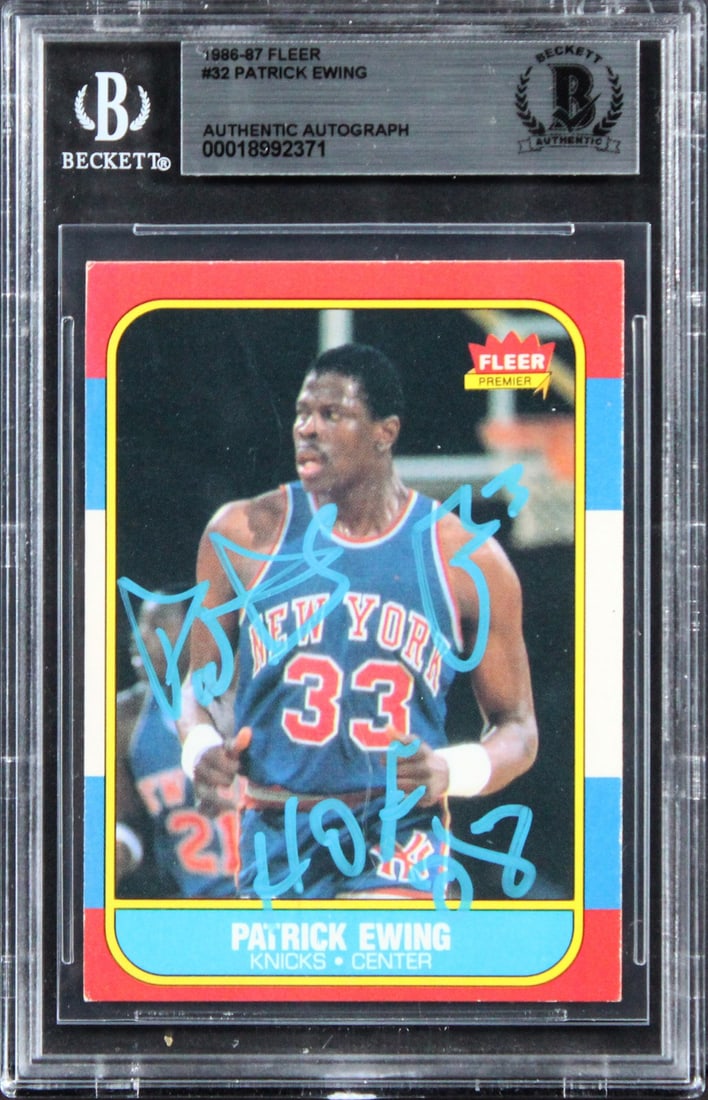 Patrick Ewing Signed 1986 Fleer #32 Card Beckett Authenticated Slabbed With HOF 08 (1 of 2)