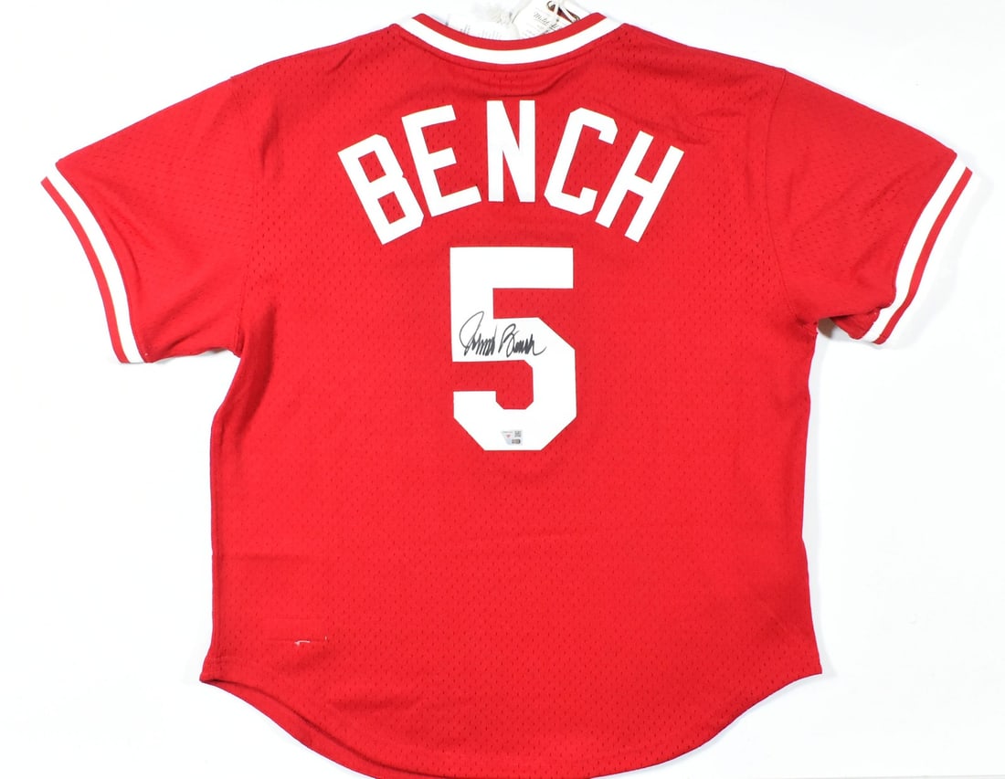 Johnny Bench Signed Cincinnati Reds Mitchell & Ness Jersey (1 of 3)