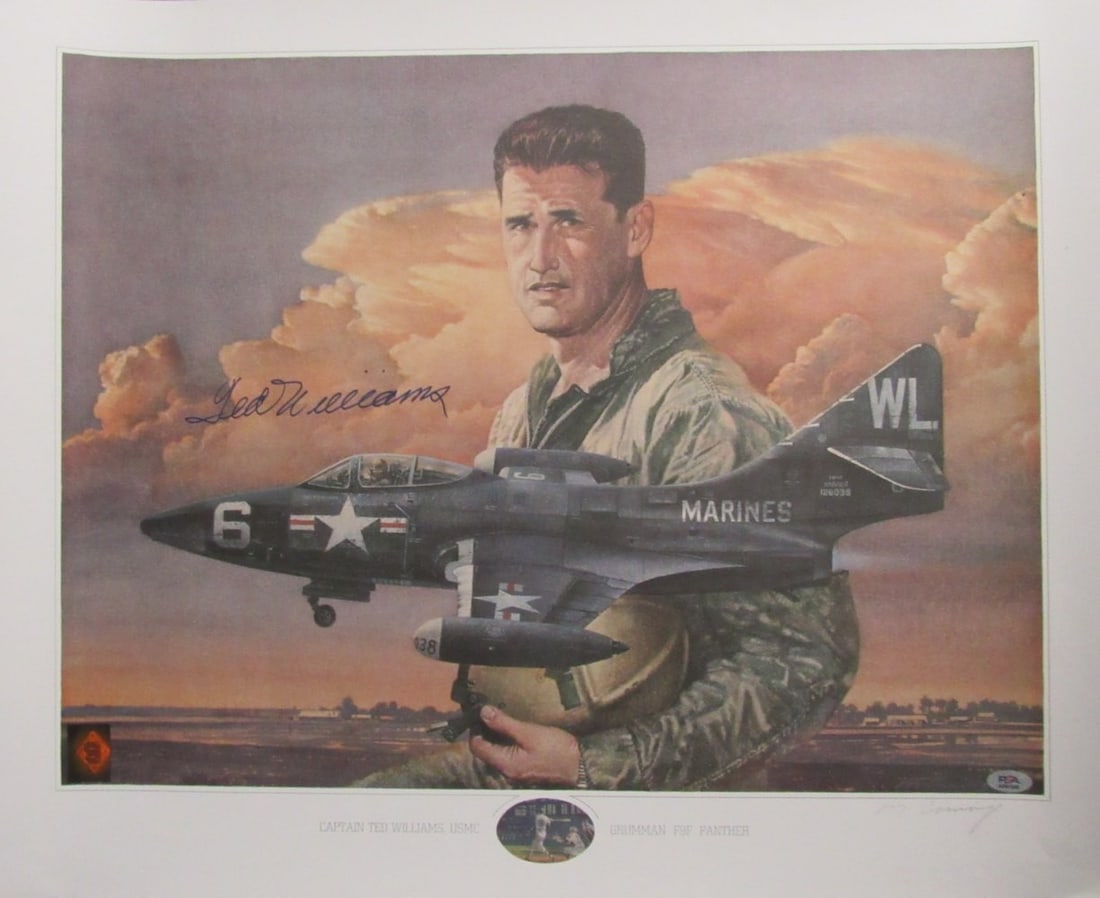 Williams and F9F Panther Print Signed by Ted Williams and Merv Corning PSA LOA (1 of 4)