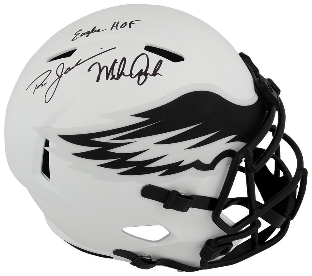 Ron Jaworski Mike Quick Dual Signed Eagles Lunar Helmet HOF COA (1 of 1)