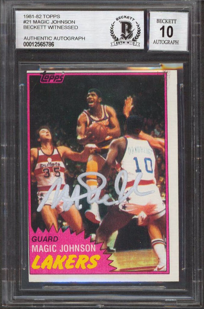 Magic Johnson Autographed 1981 Topps #21 Card BAS Gem Mint 10 Slabbed (1 of 2)