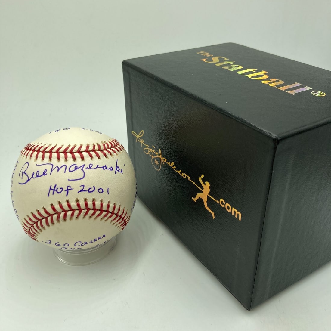 Bill Mazeroski Signed Career Stats Baseball with Reggie Jackson COA (1 of 12)