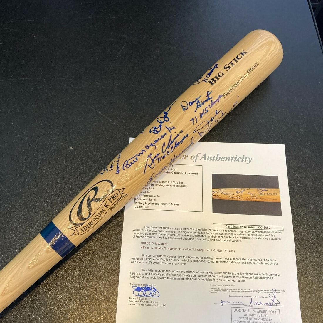 1971 Pittsburgh Pirates Team Signed Baseball Bat 14 Signatures JSA COA (1 of 12)