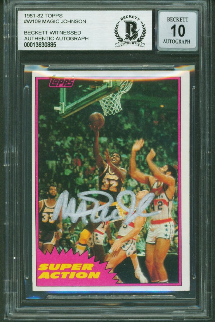 Magic Johnson Signed 1981 Topps #W109 Gem Mint 10 Beckett Slabbed Card (1 of 2)