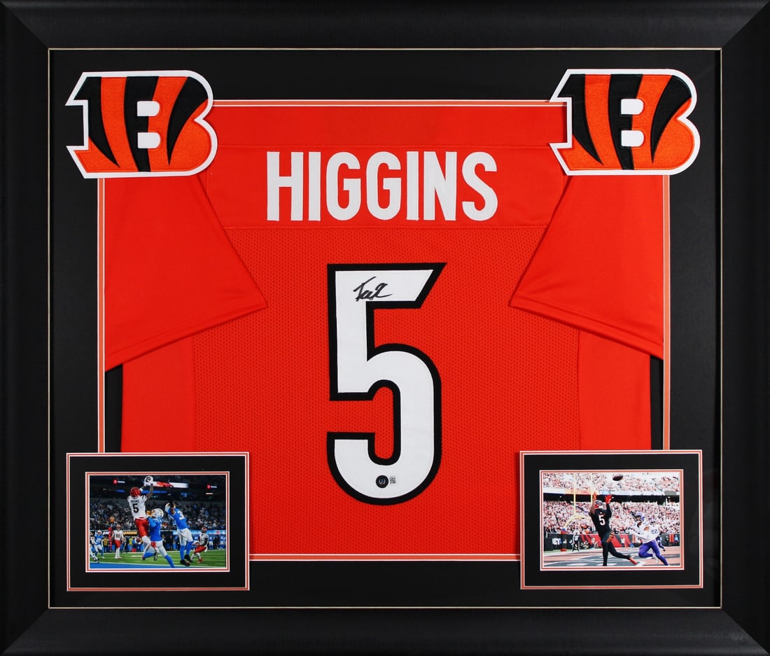 Tee Higgins Signed Orange Pro Style Framed Jersey BAS Witnessed (1 of 2)
