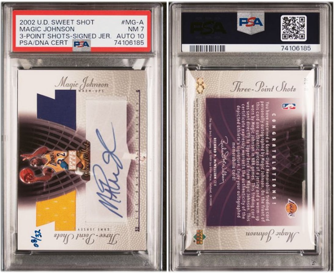 Magic Johnson 2002 Upper Deck Sweet Shot 3 Point Shots PSA 7 Auto 8/32 LA Lakers (1 of 1)