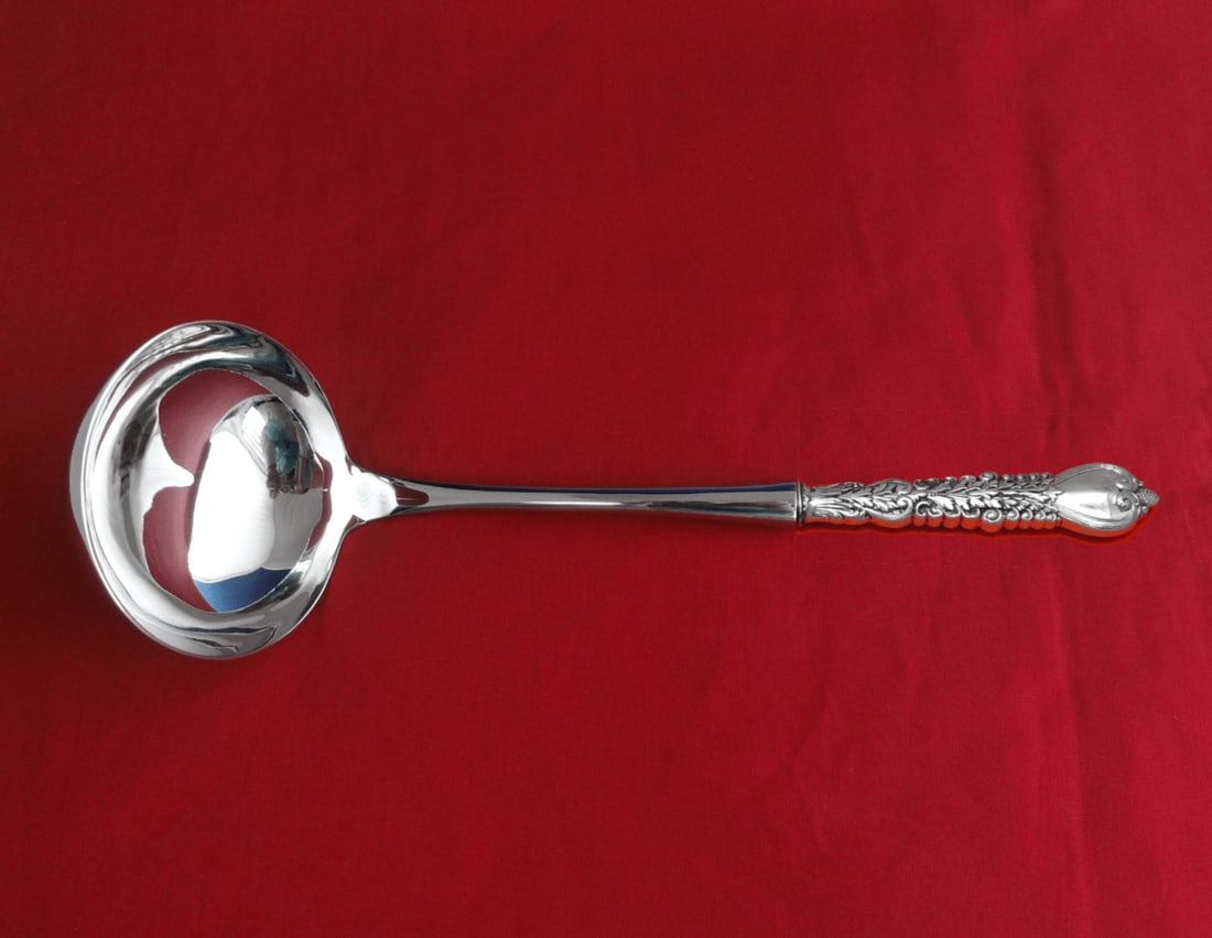 Tiffany & Co Florentine Sterling Silver Soup Ladle 10 1/2": Tiffany & Co Florentine Sterling Silver Soup Ladle 10 1/2" This impressive ladle, part of the Florentine pattern by Tiffany & Co., is crafted from high-quality sterling silver. Measuring 10 1/2 inches
