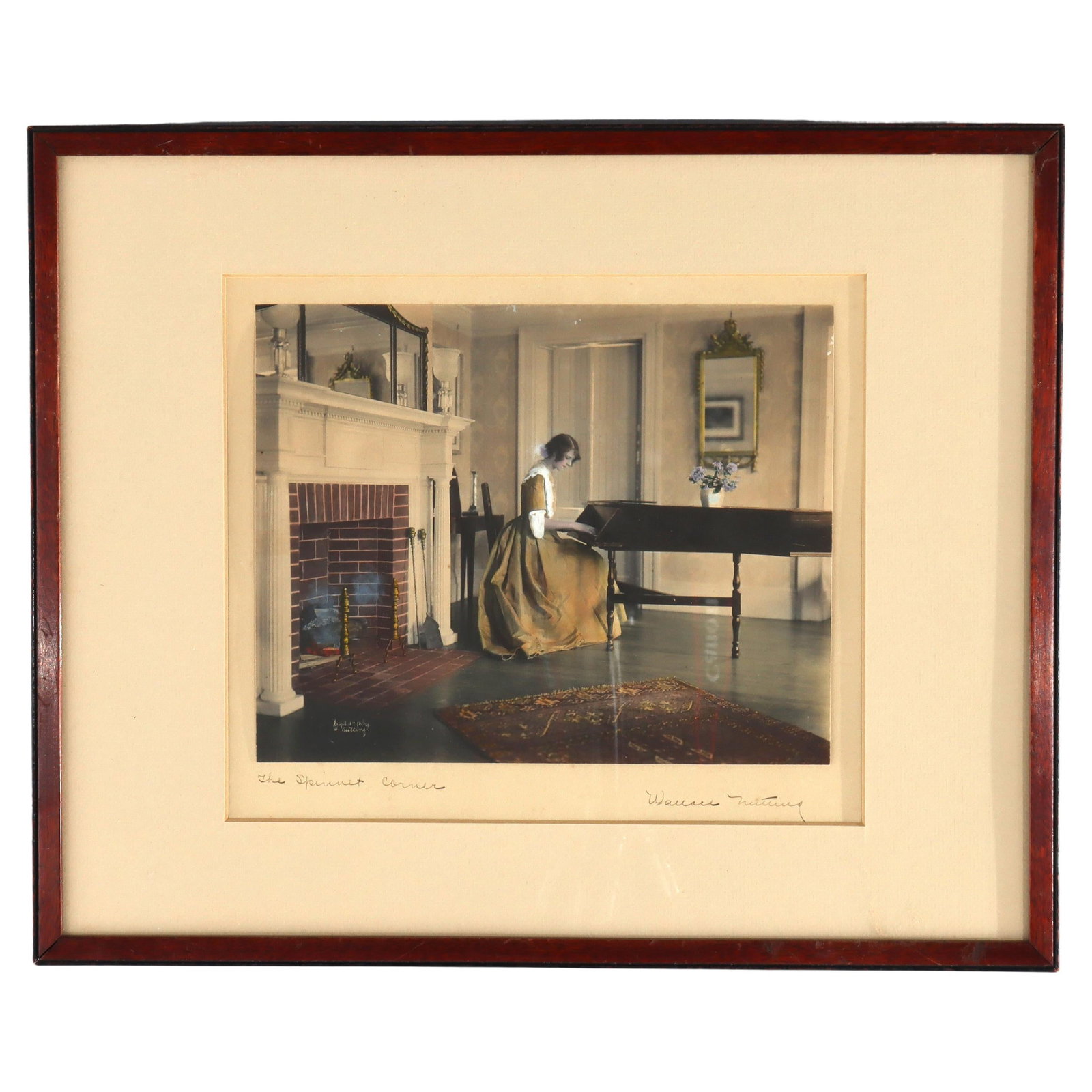 Framed Hand-Colored Wallace Nutting Photograph The Spinnet Corner Signed c1900 (1 of 12)