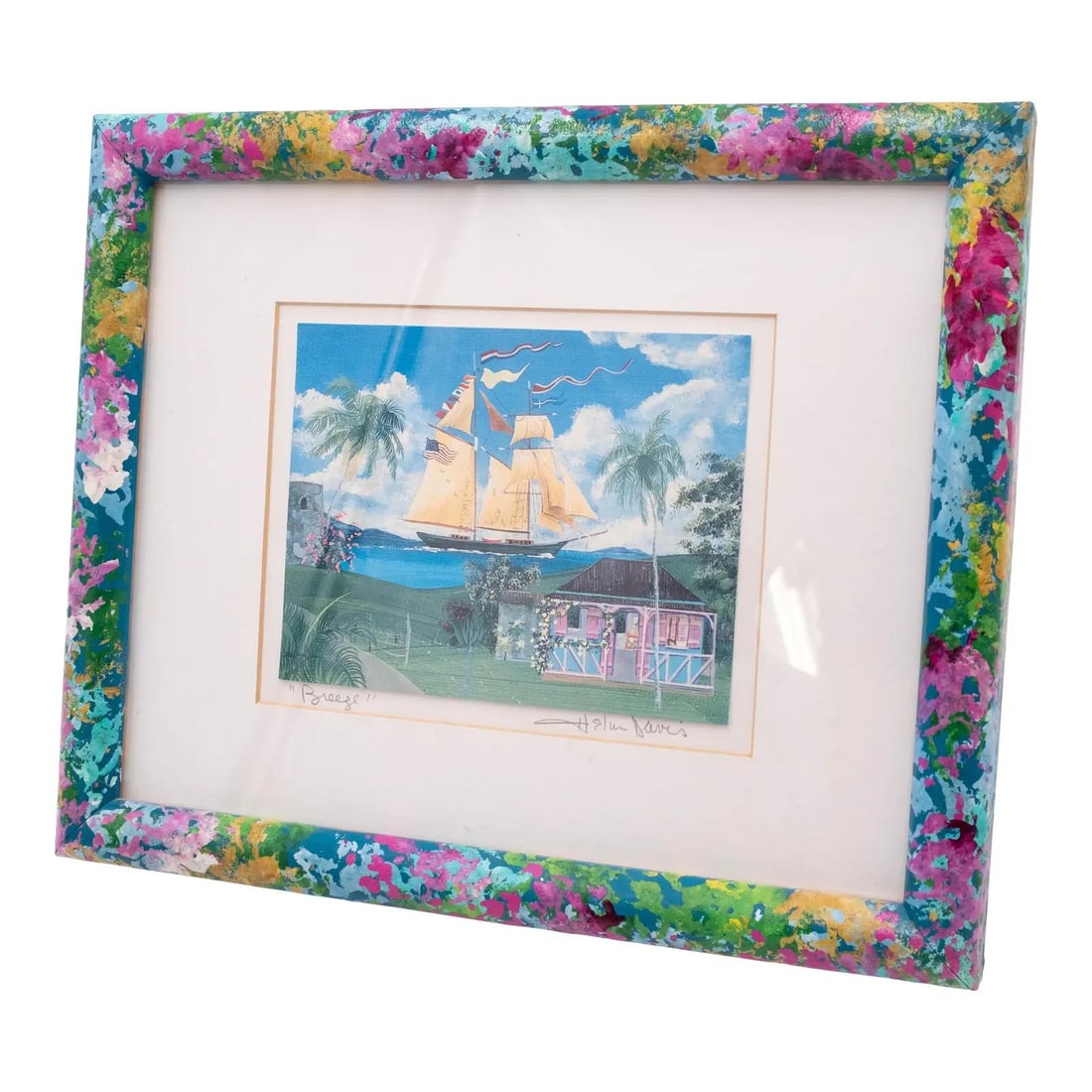 Helen Davis Breeze Tall Ship Painting 11W x 9H Tropical Art (1 of 8)