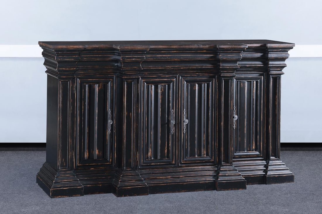 Gothic Revival Solid Wood Sideboard Blackwash Finish French Style (1 of 4)
