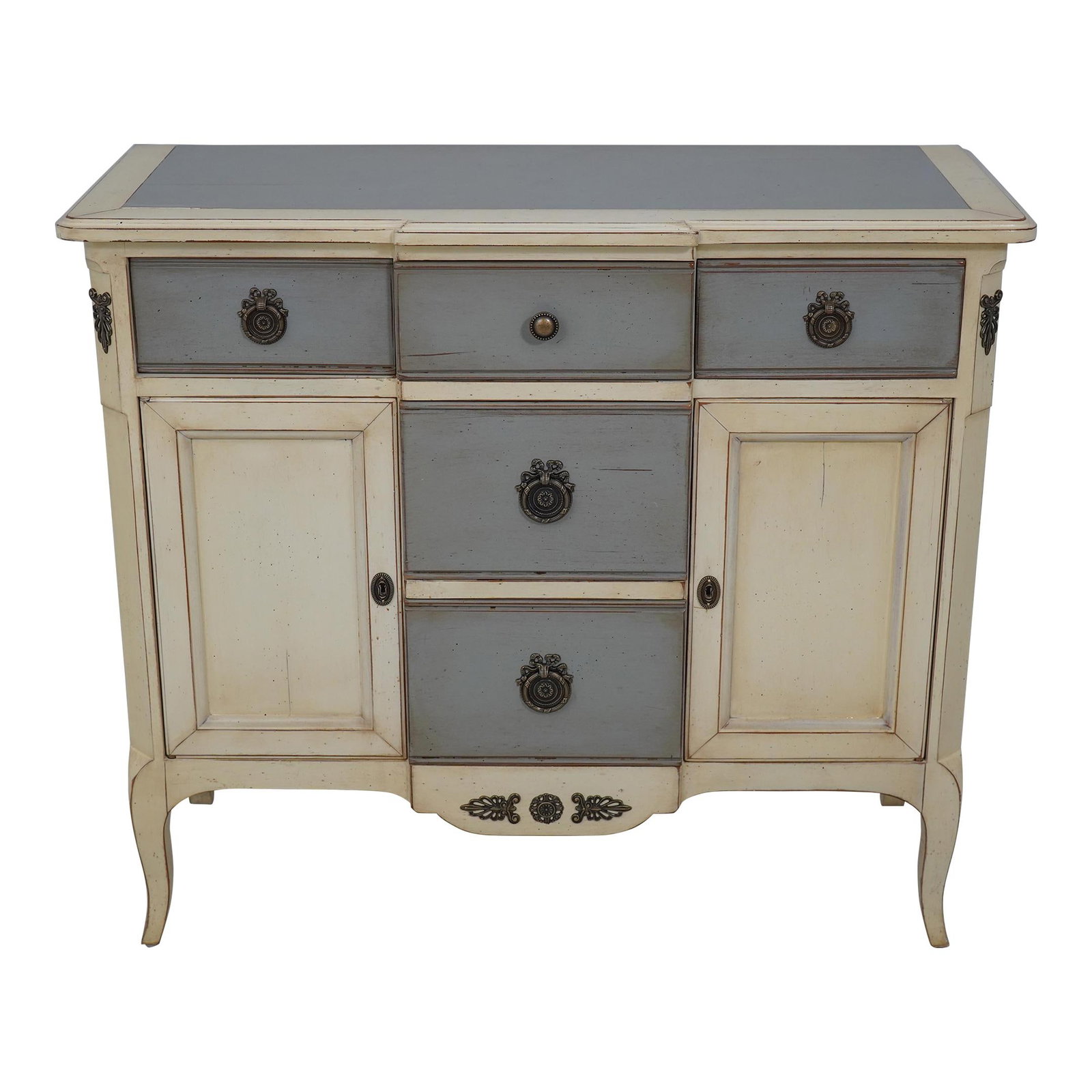 Elegant French Louis XV Two-Tone Painted Console Cabinet (1 of 10)