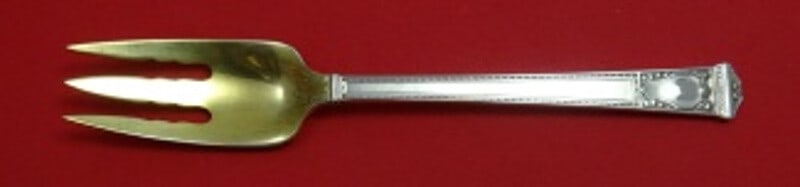 Tiffany & Co San Lorenzo Sterling Silver 3-Tine Fish Fork 7" Gold Washed: Tiffany & Co San Lorenzo Sterling Silver 3-Tine Fish Fork 7" Gold Washed Discover the elegance of the San Lorenzo Fish Fork by Tiffany & Co., crafted in exquisite sterling silver. This 3-tine fork fea