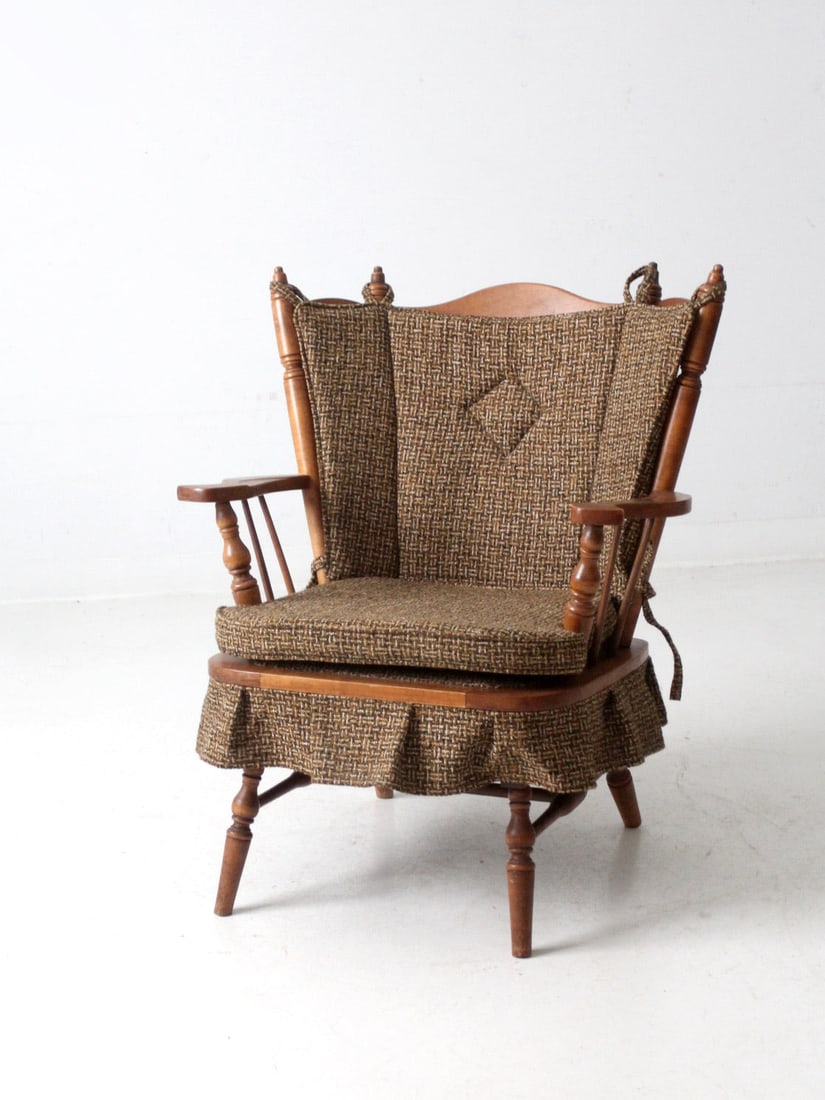 Vintage Mid Century Maple Wing Back Rocking Chair Brown Tweed (1 of 13)