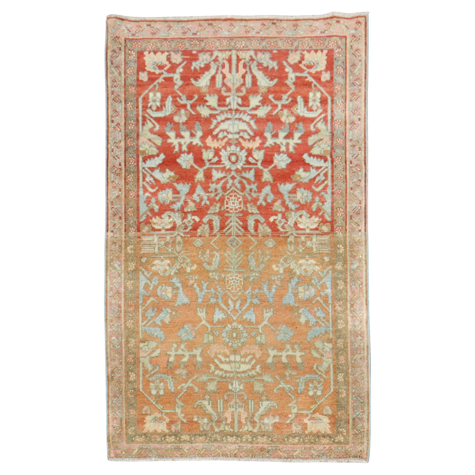 Zabihi Collection Antique Persian Malayer Wool Rug 27x45 in: Zabihi Collection Antique Persian Malayer Wool Rug 27x45 in Enhance your space with this exquisite Antique Persian Malayer Scatter Rug, showcasing a timeless American Colonial style. Hand-woven from p