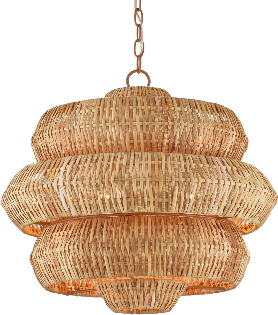 Currey Antibes Adjustable Chandelier Khaki Coastal Style Natural Rattan (1 of 6)
