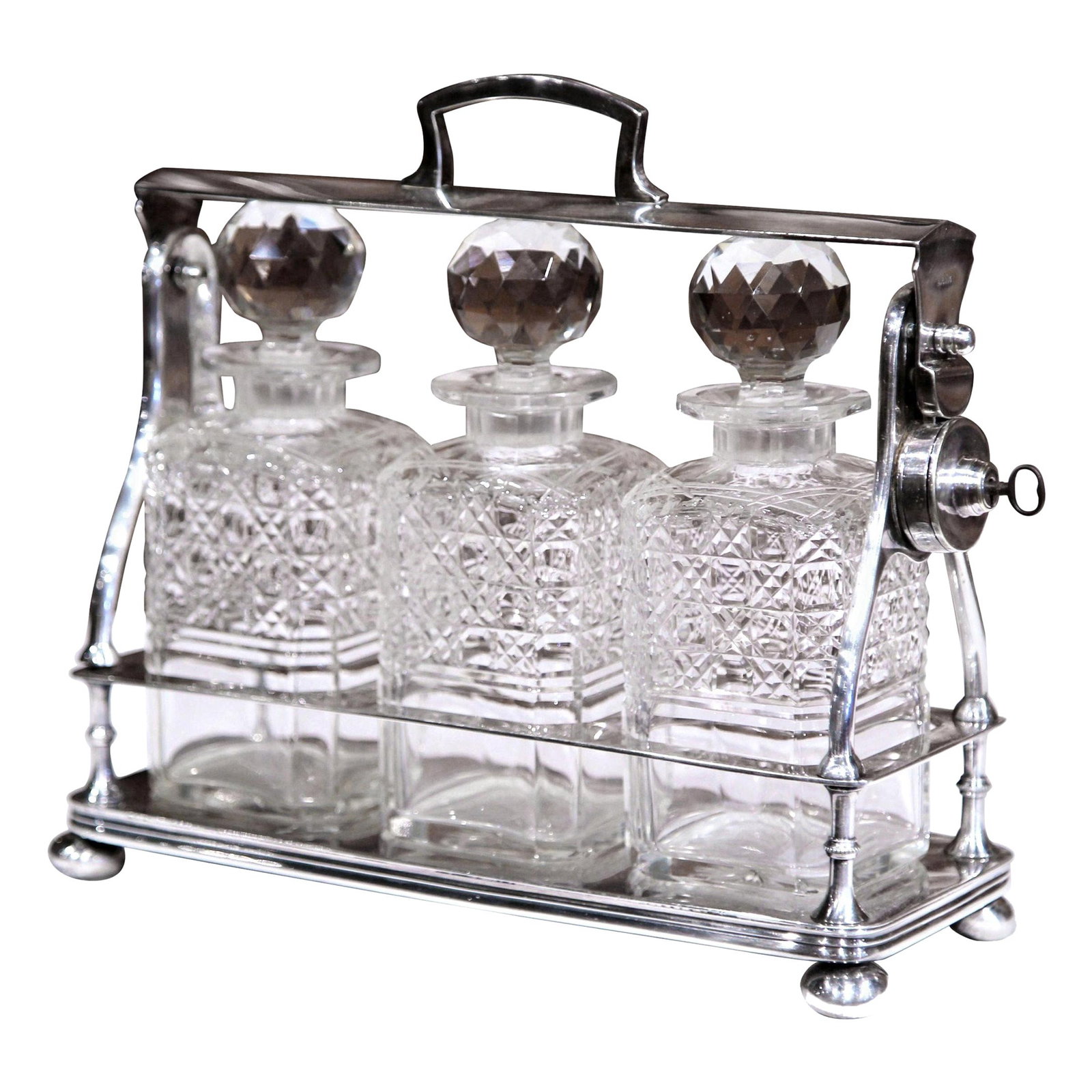 Antique 19th Century English Silver Plated Tantalus with Three Cut-Glass Carafes (1 of 8)