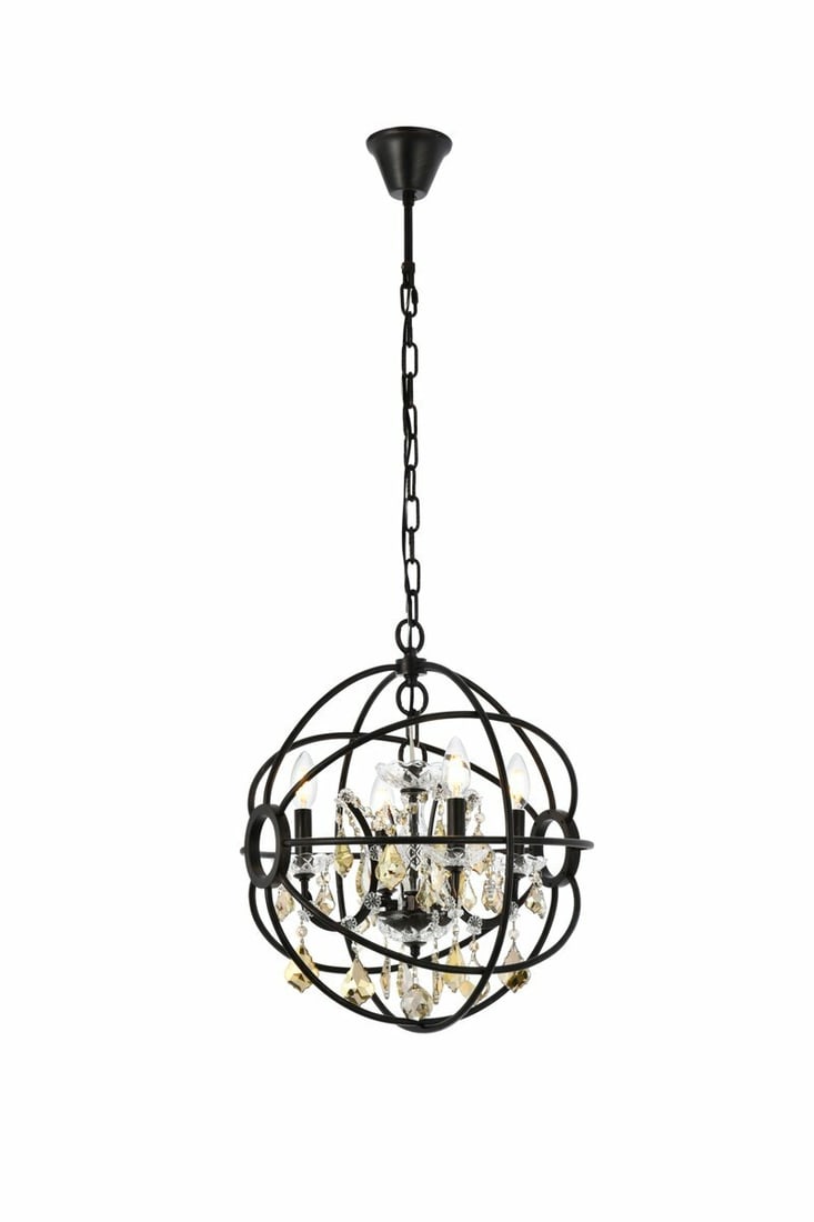 Geneva Modern 4-Light Dark Bronze Chandelier with Golden Teak Crystal Accents 17 Inch (1 of 8)