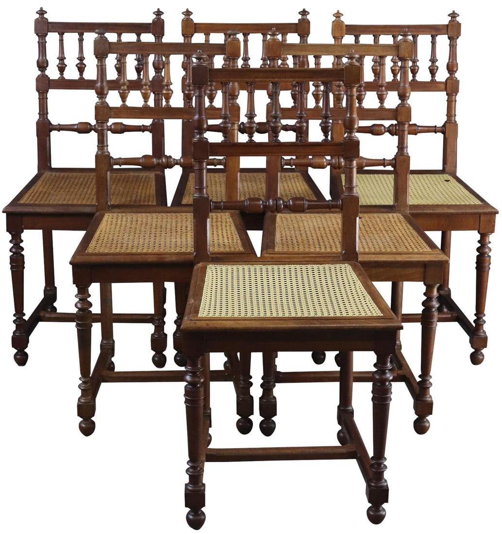 Vintage 1920 French Walnut Dining Chairs Renaissance Revival Set: Vintage 1920 French Walnut Dining Chairs Renaissance Revival Set This pair of Antique French Dining Chairs showcases the exquisite craftsmanship of the Renaissance Revival style, dating back to 1920.