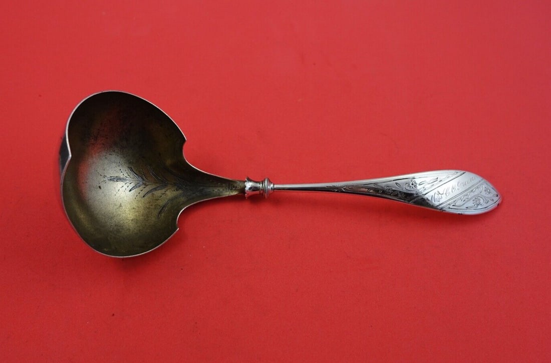 Gorham Sterling Silver Gravy Ladle Gold Washed Brite-Cut c.1860-70s 8 1/4" (1 of 2)
