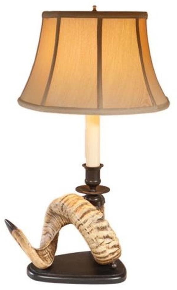 Elegant Hand-Cast Resin Ram Horn Table Lamp in Ivory (1 of 1)