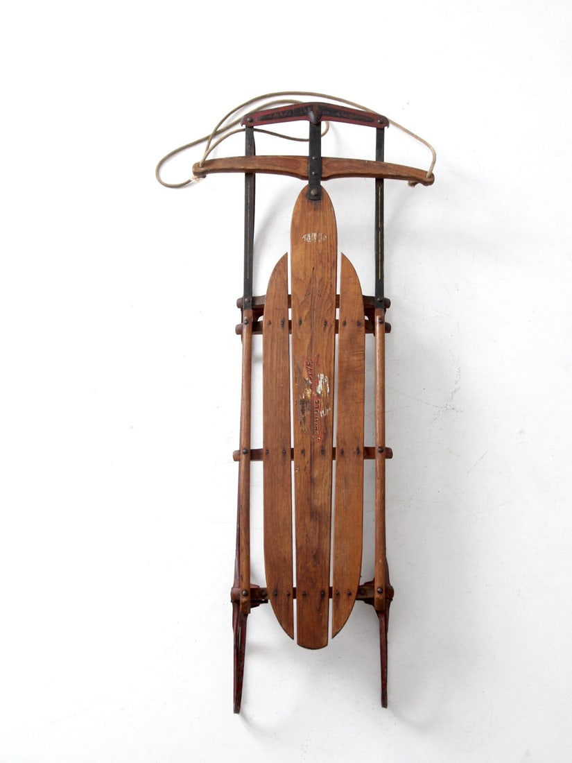 Vintage Flexible Flyer Airline Junior Sled Red Iron Wood Slat 1930s (1 of 14)