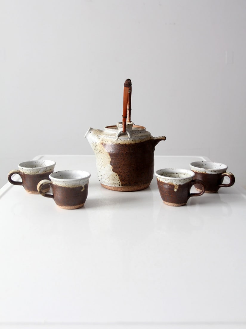 Vintage Japanese Studio Pottery Tea Set with Wooden Handle (1 of 11)