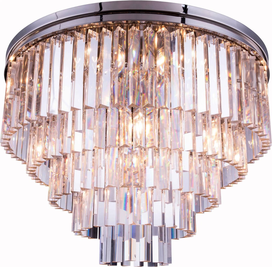 Elegant Lighting Sydney Polished Nickel Chandelier Royal-Cut Crystal 17 Bulbs: Elegant Lighting Sydney Polished Nickel Chandelier Royal-Cut Crystal 17 Bulbs Illuminate your space with this stunning polished nickel chandelier, featuring exquisite royal-cut crystal bars that refle