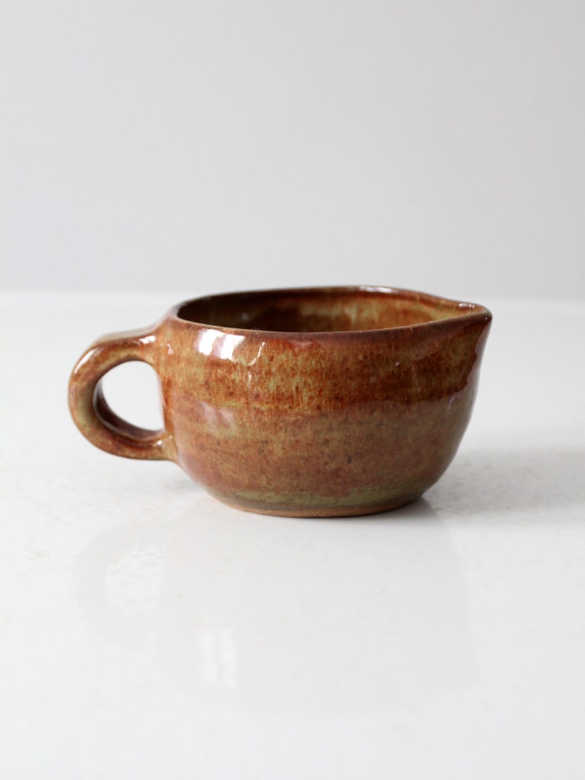 Hand-Thrown Vintage Studio Pottery Pitcher with Ochre Green Glaze (1 of 11)
