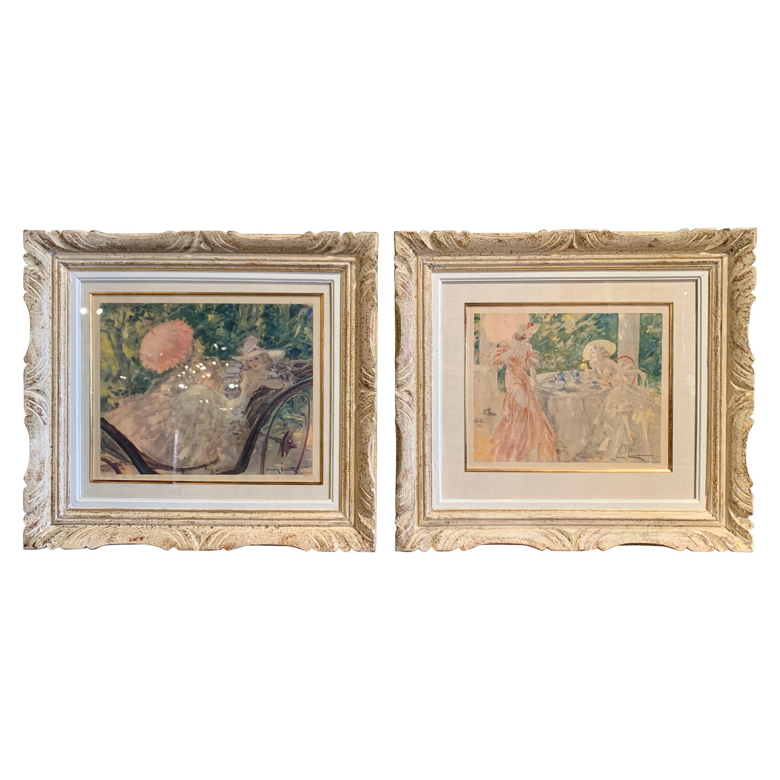 Set of 2 Louis Icart Lithographs in Carved Frames France 1947 (1 of 11)