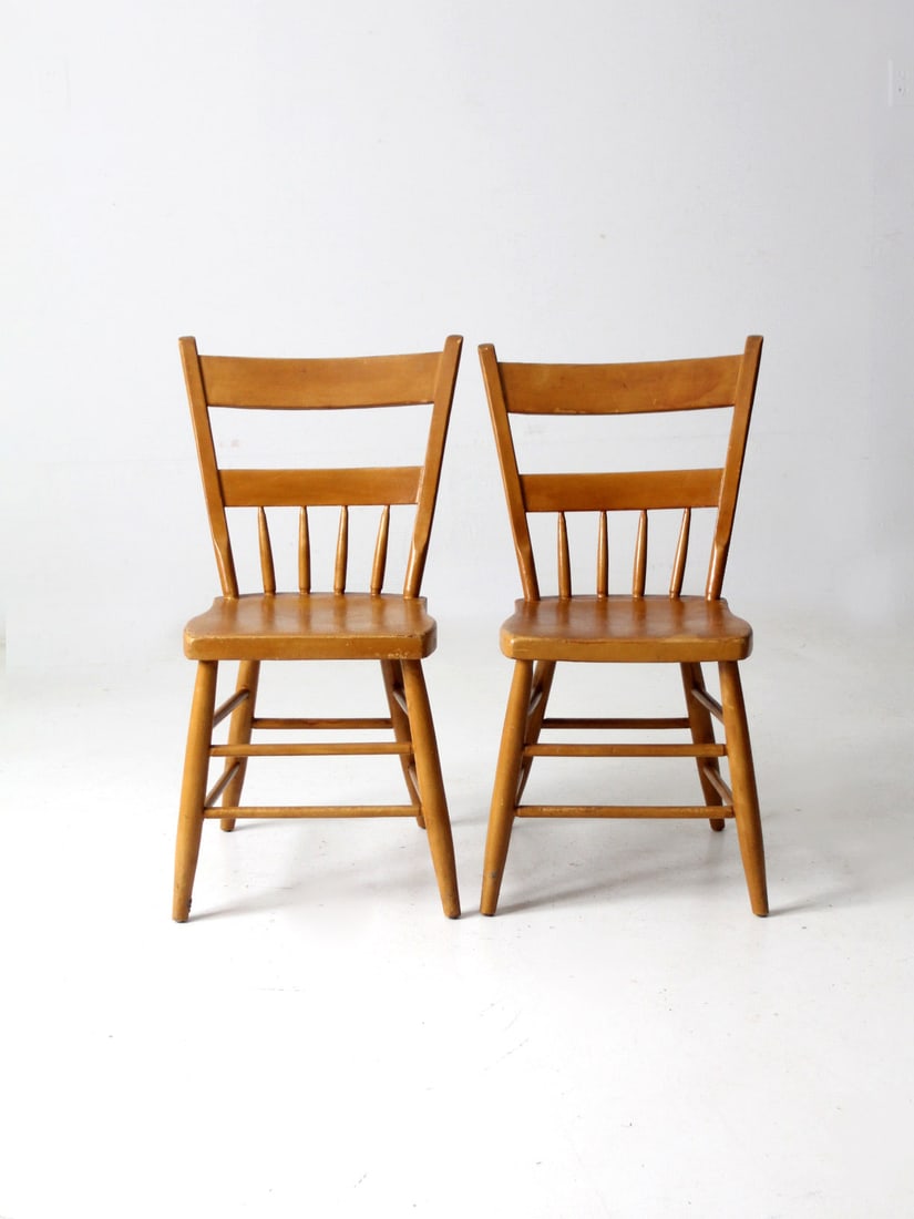 Pair of Antique Primitive Farmhouse Plank Seat Chairs (1 of 9)