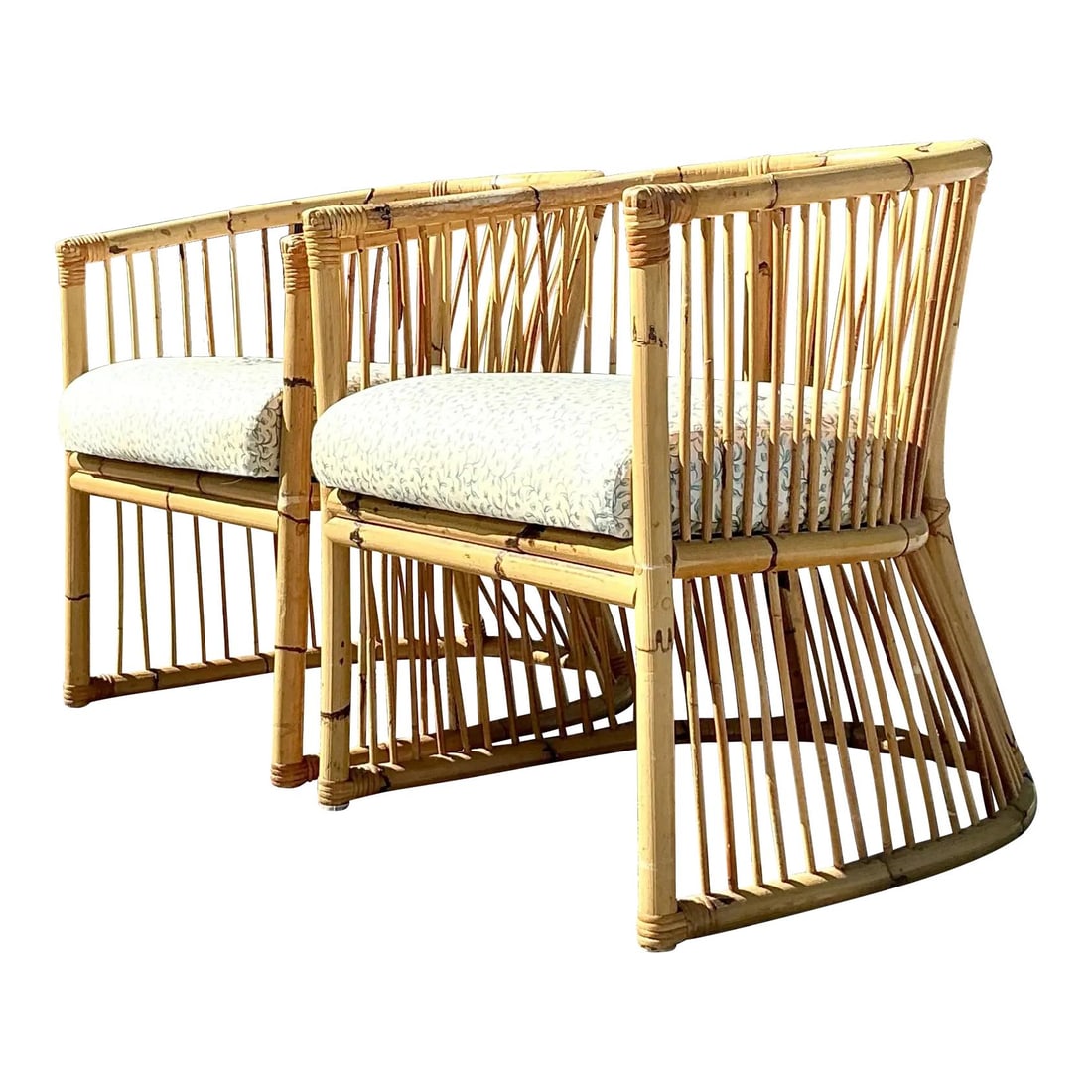 Pair of Vintage Bamboo Coastal Tub Chairs with Woven Details (1 of 10)