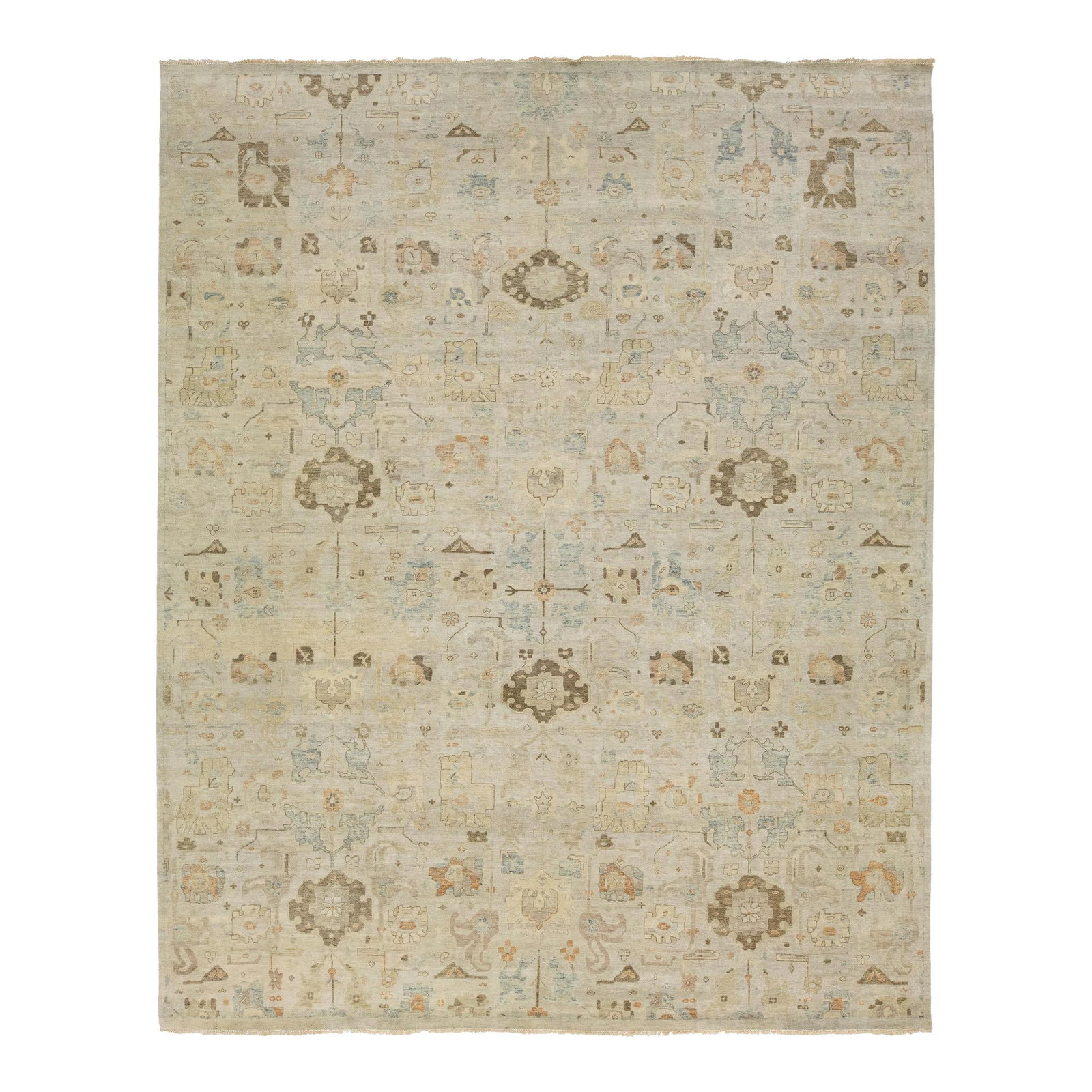 Handwoven Beige Wool Rug Floral Design 12' x 14'10' Indian Artisan Collection (1 of 10)