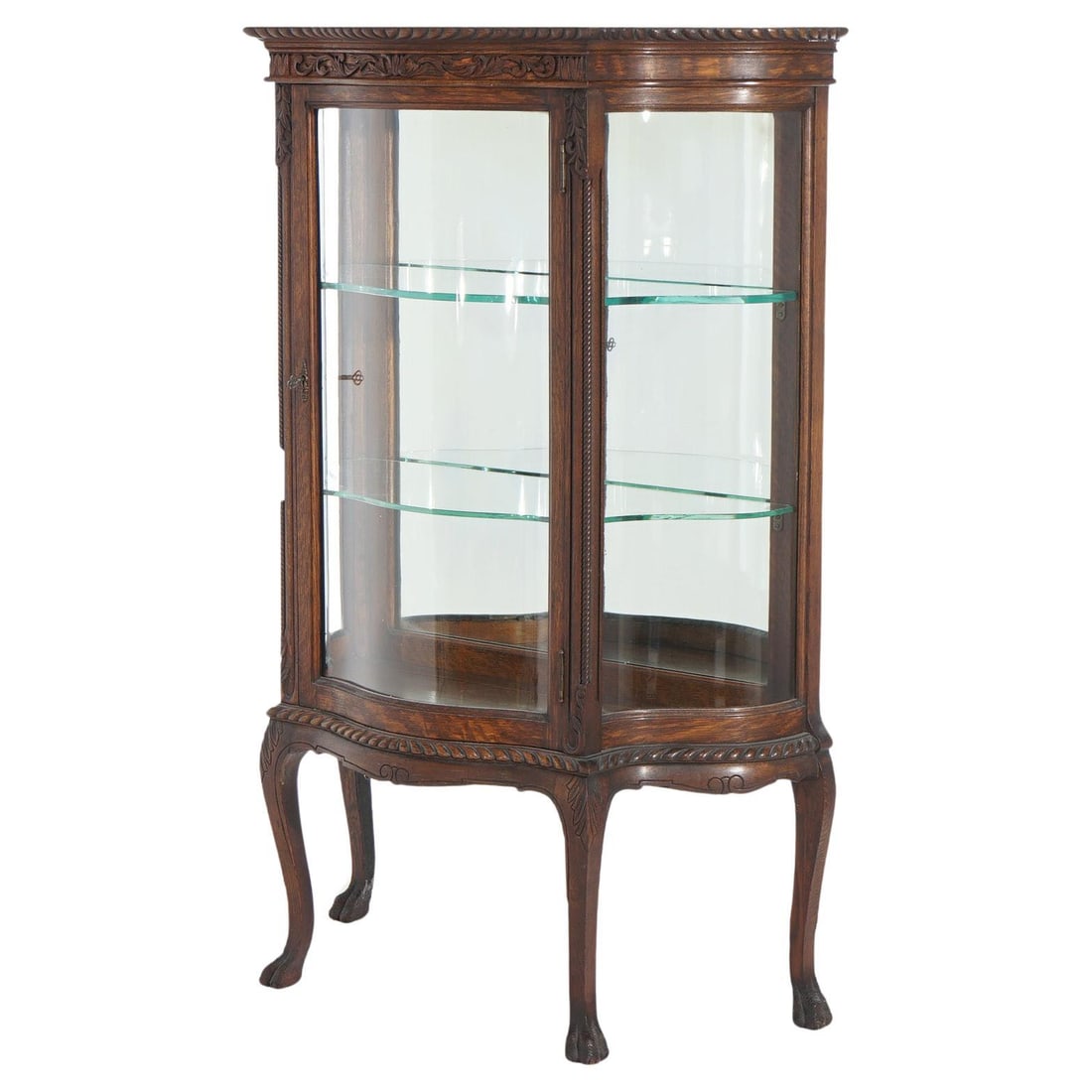 Antique RJ Horner Oak Vitrine China Cabinet C1910 Carved Foliate Design (1 of 11)