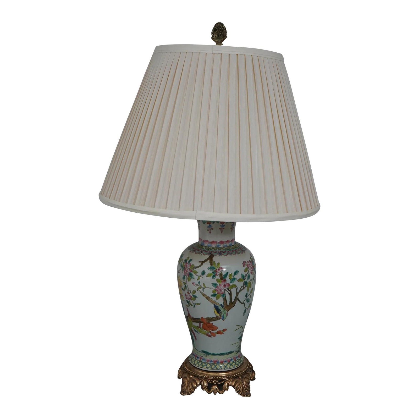 Stunning Chinoiserie Porcelain Table Lamp with Ornate Metal Base (1 of 9)